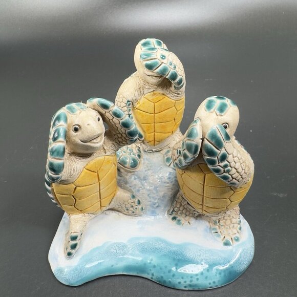 Hand Made Pottery Turtles on Beach Hear No Evil See No Evil Speak No Evil VTG - Picture 8 of 10